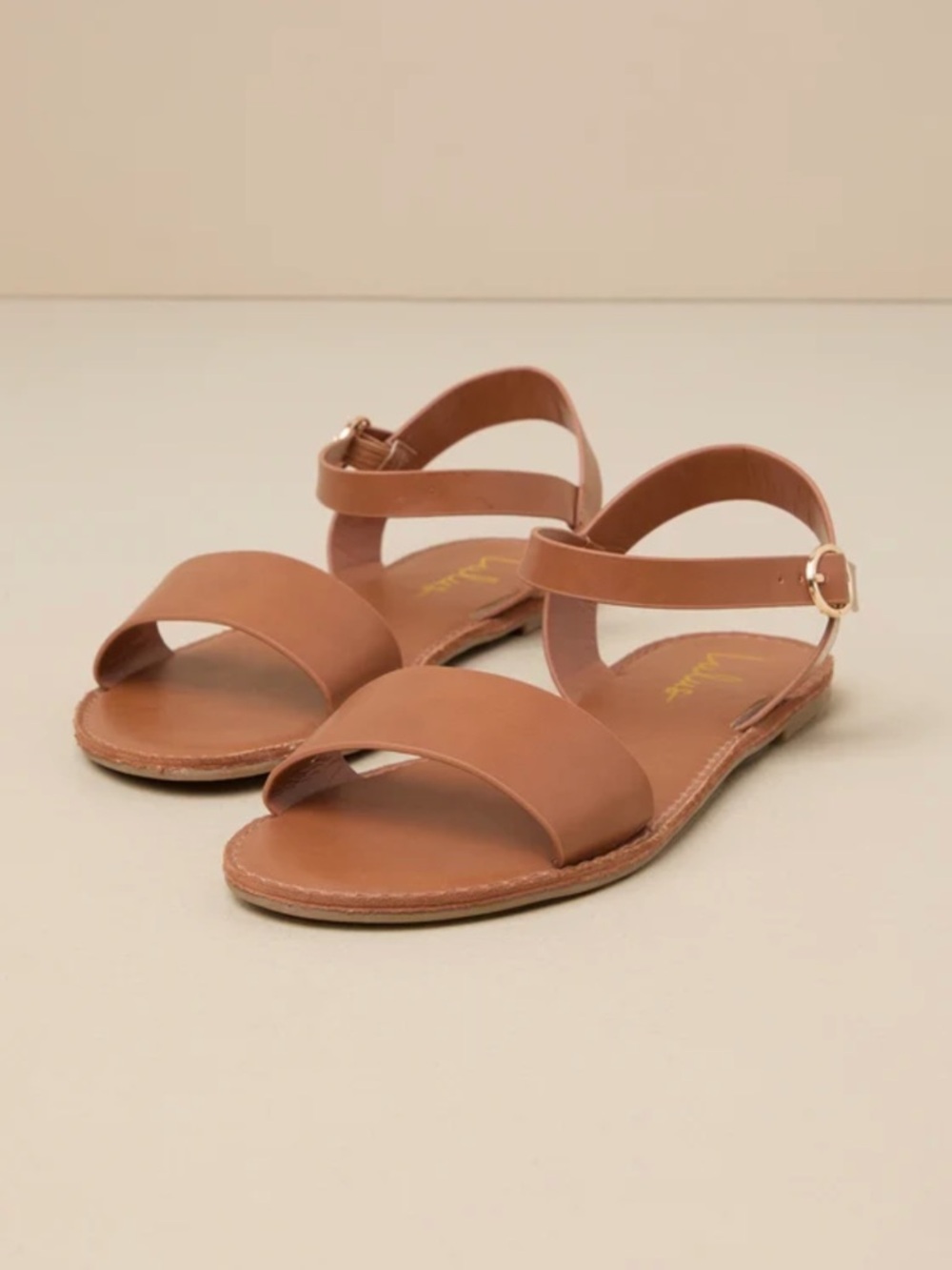 Lulu's Brown Leather-Look Ankle Strap Sandals